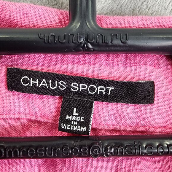 Womens Pink Chaus Sport Linen Shirt Button Up Long Sleeve Pockets Size L - Picture 6 of 11